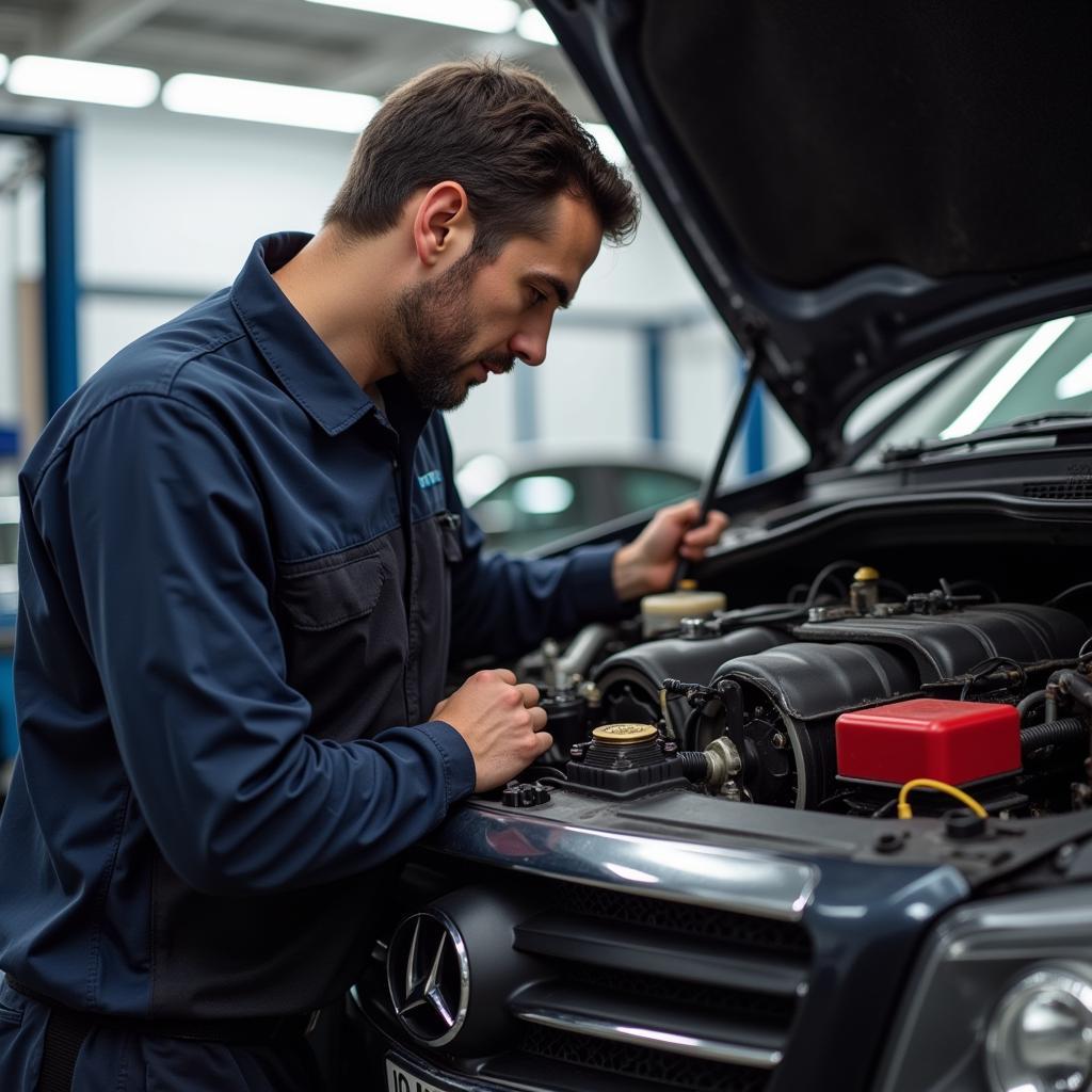 Mechanic inspecting a high mileage car