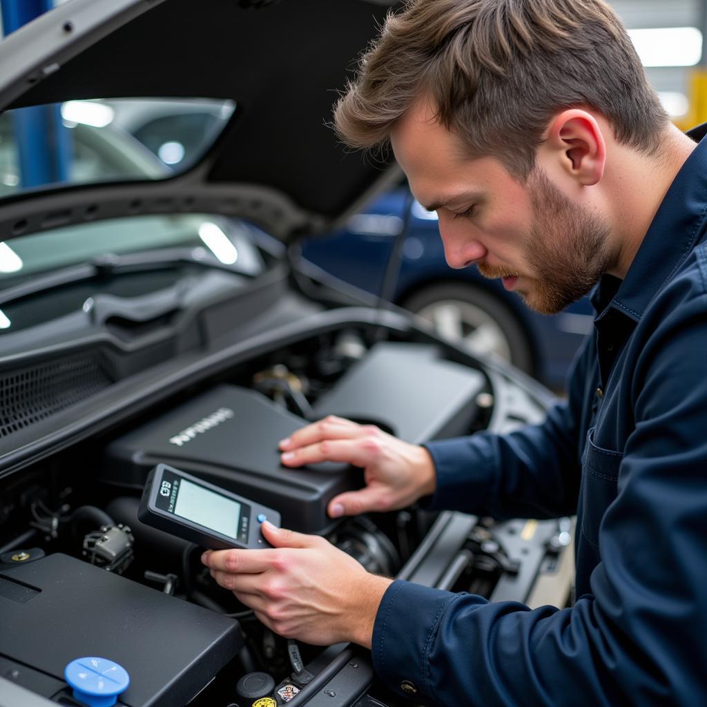 Mechanic inspecting an Infiniti G20