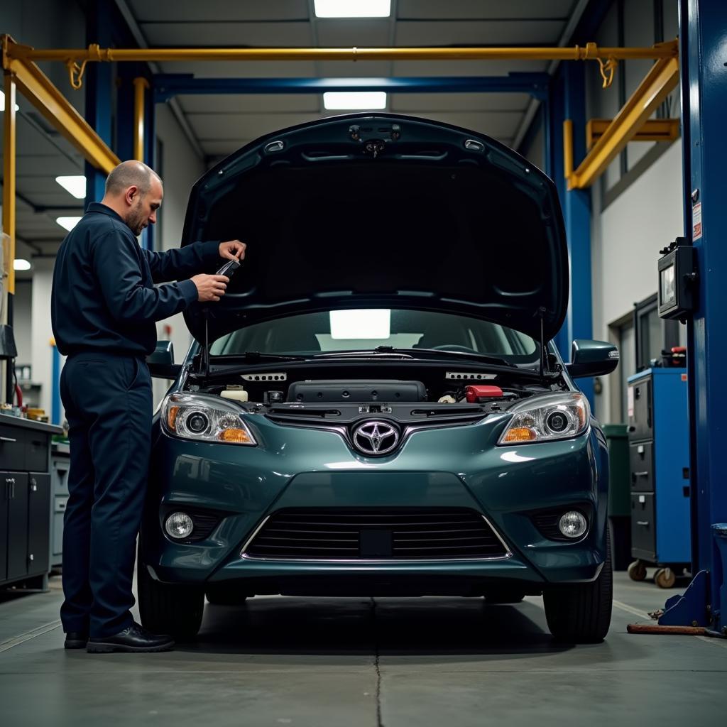 Mechanic Inspecting Used Hybrid Car