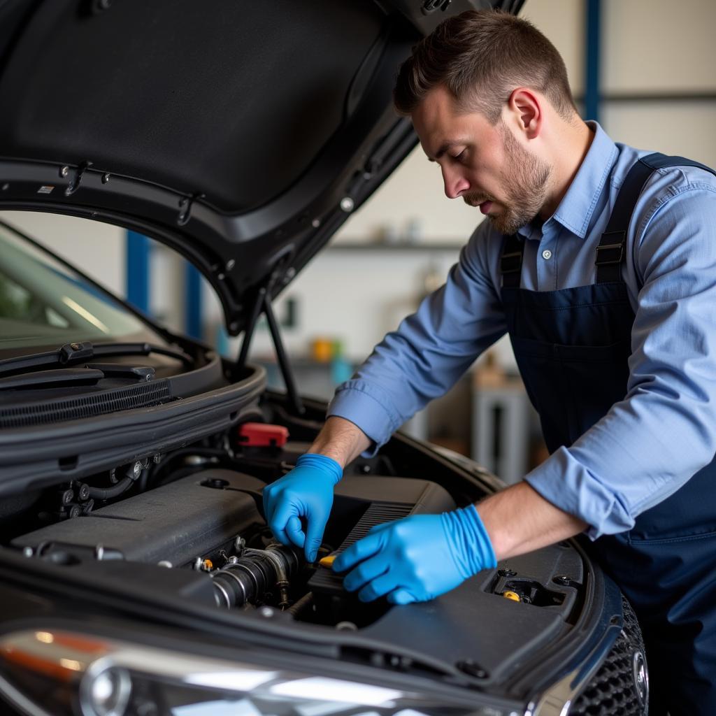 Mechanic performing car maintenance