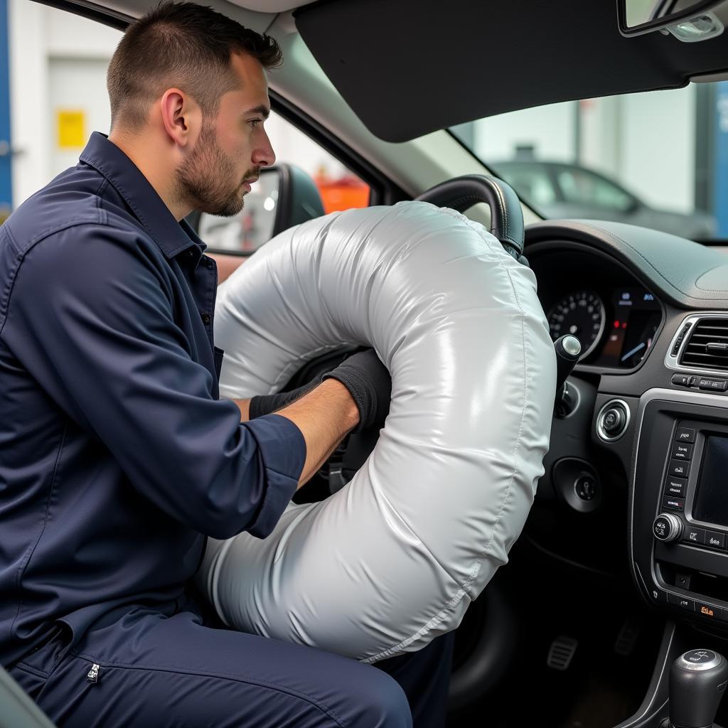 Mechanic Repairing Airbag System