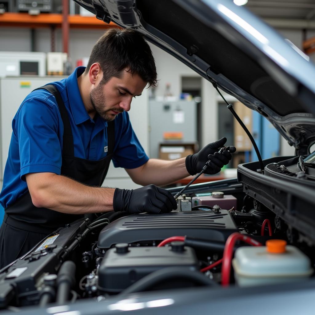 Mechanic Repairing Car AC System