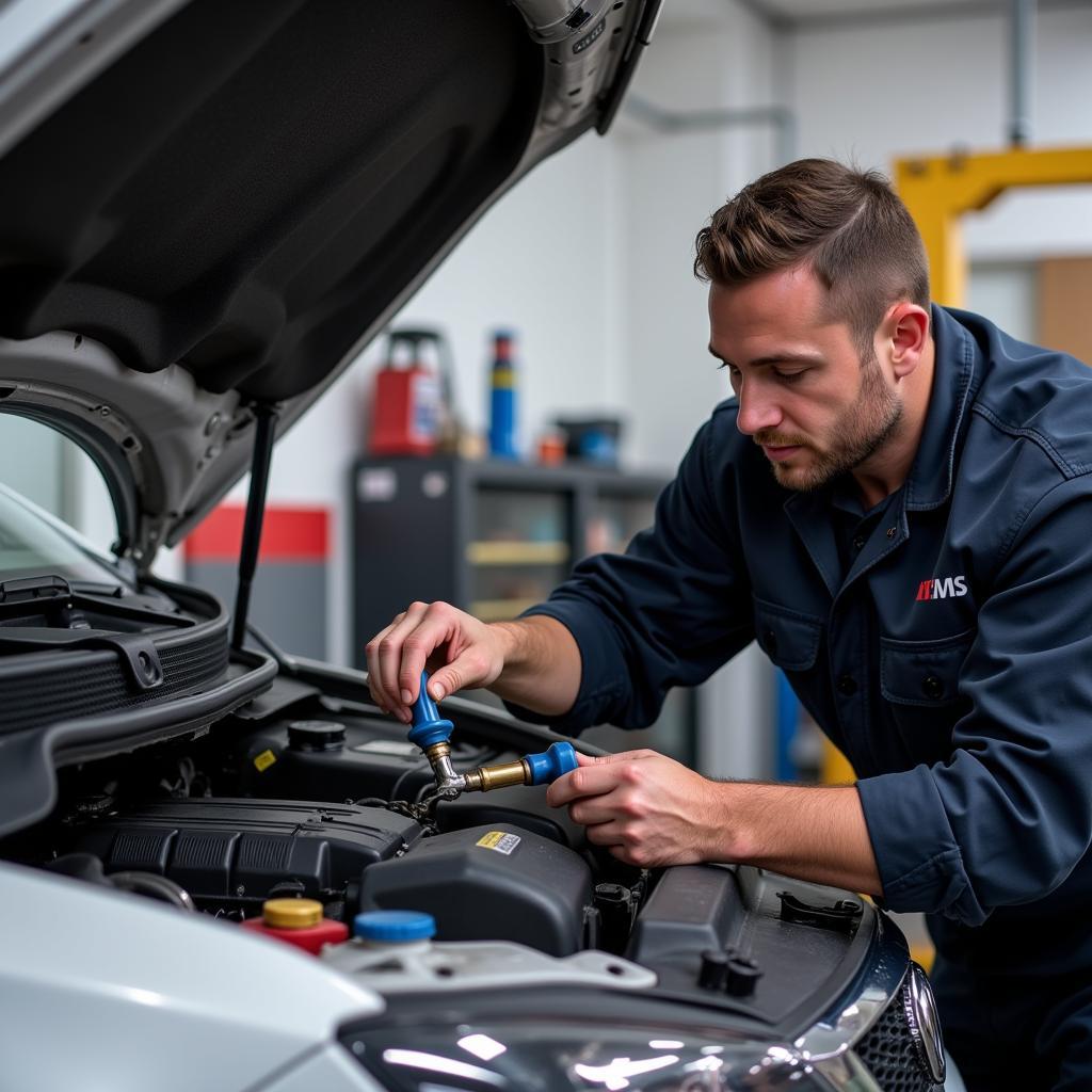 Mechanic Repairing Car AC System