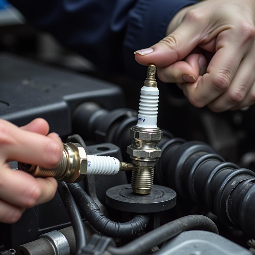 Mechanic Replacing Spark Plugs