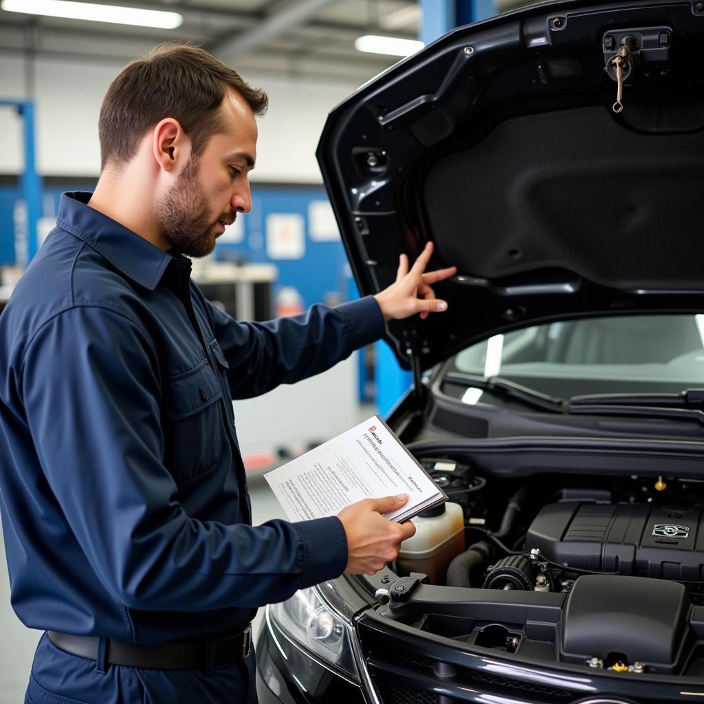 Mechanic Reviewing Car History with Owner