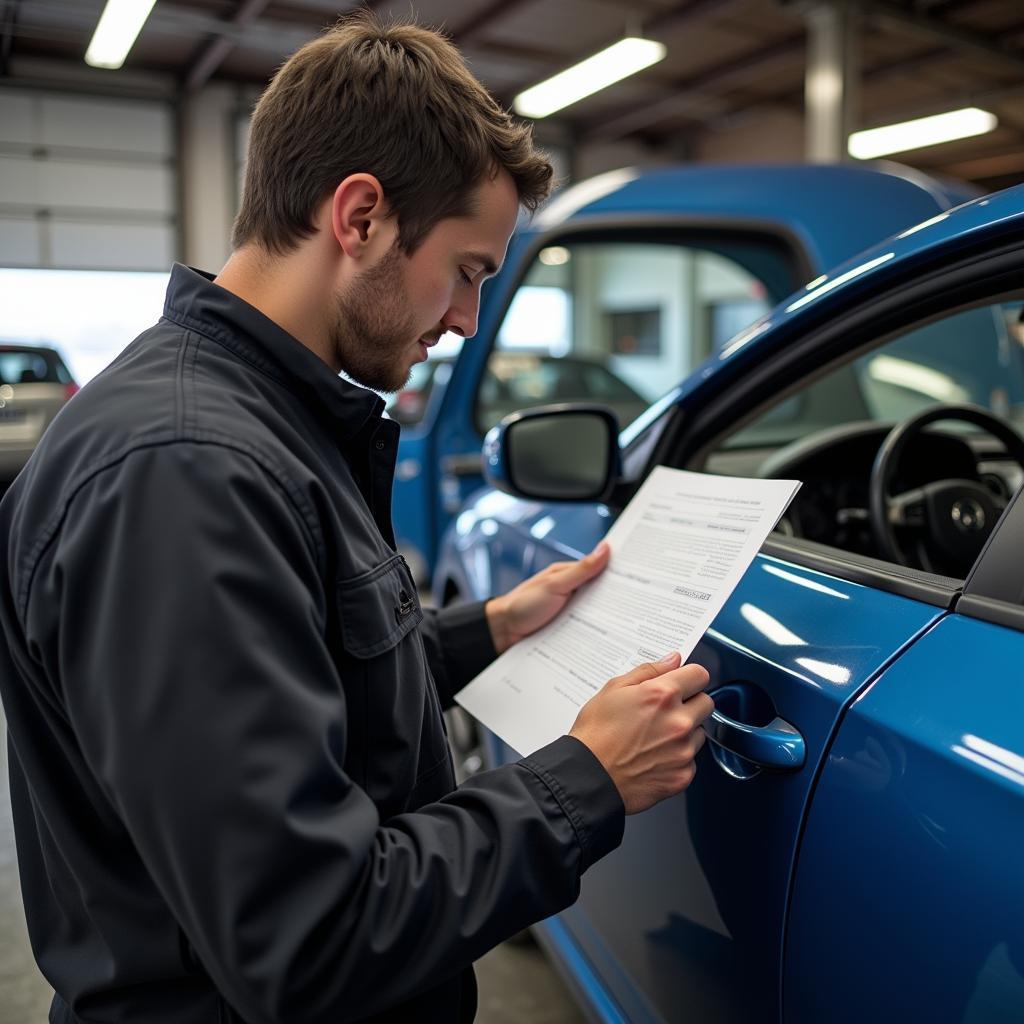 Mechanic Reviewing Customer Form