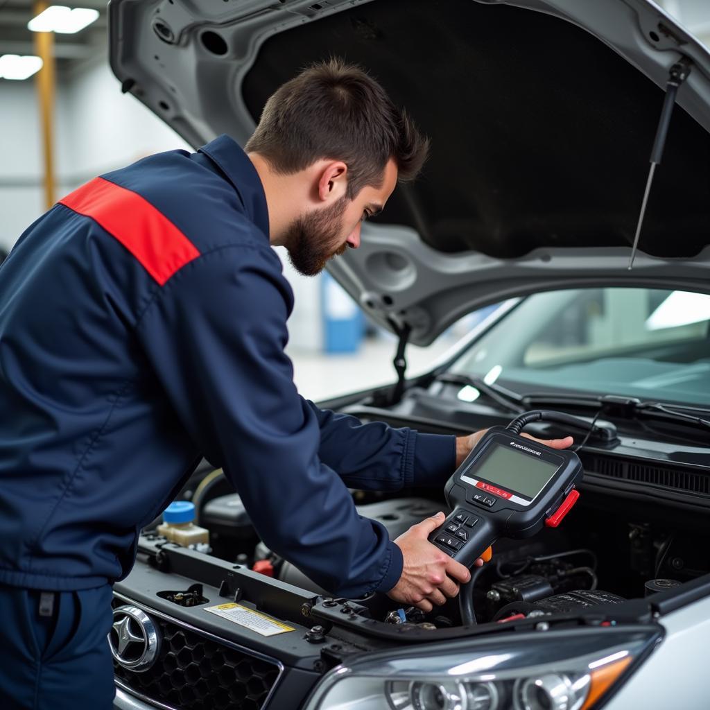 Mechanic Using Diagnostic Tool