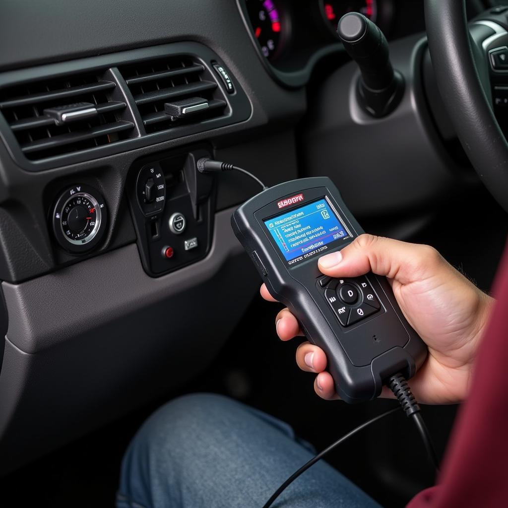 Mechanic Using OBD Scanner to Diagnose Car Problem