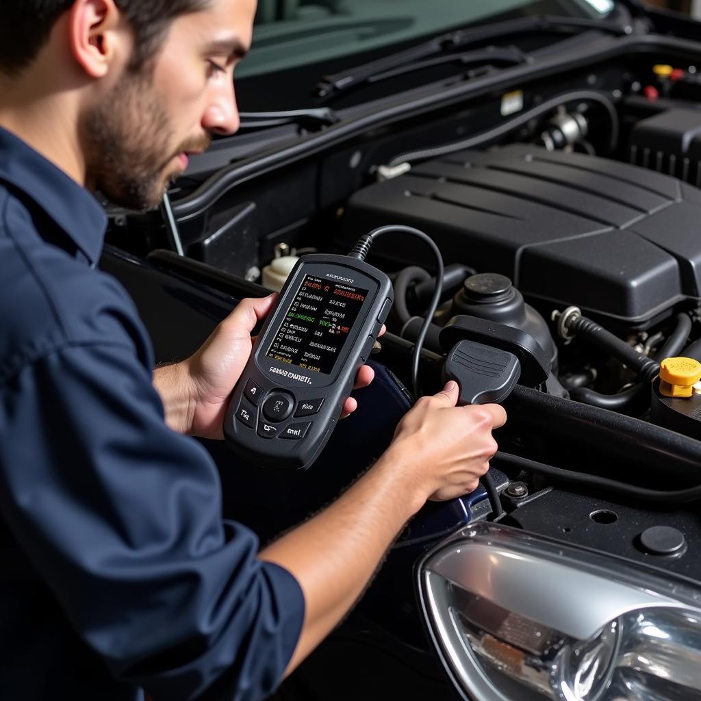 Mechanic Using OBD2 Scanner