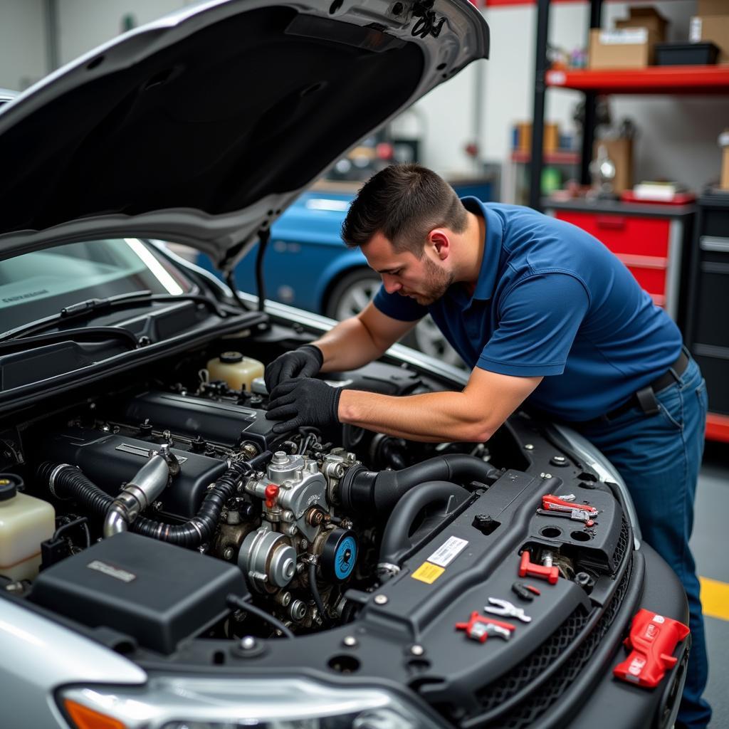 Mechanic Working on a Car Engine