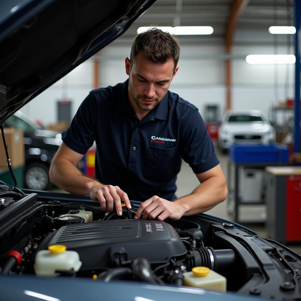 Milwaukee Mechanic Working on a Car