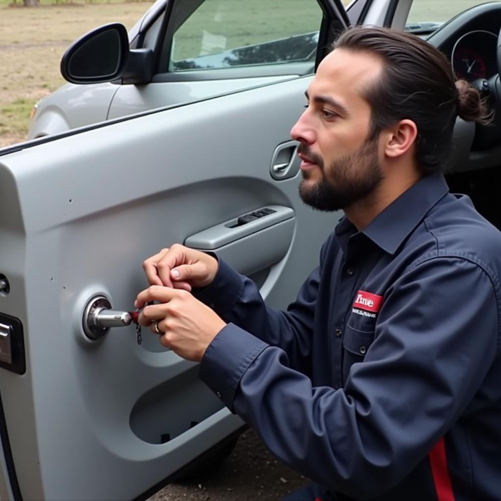 Mobile Honda Locksmith Working on Car Door