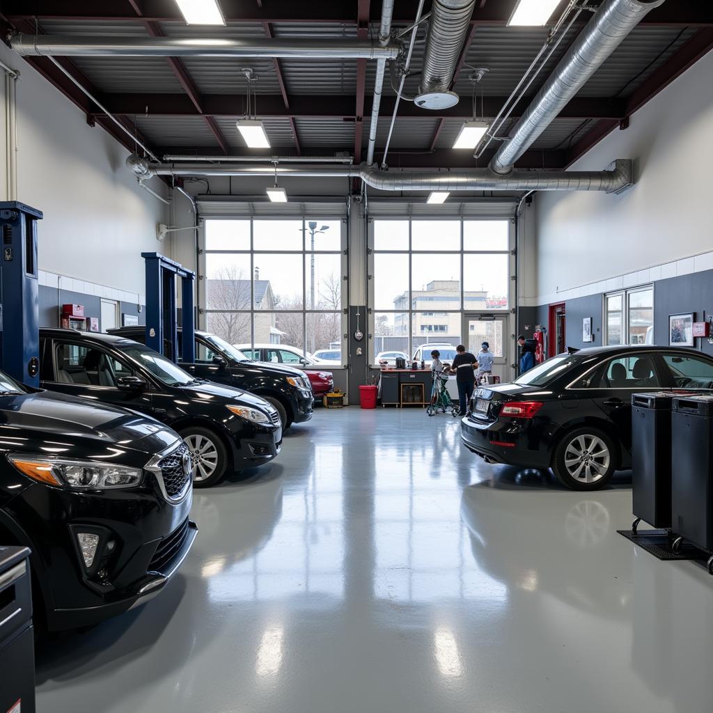 Modern Auto Repair Shop with AC Service Equipment