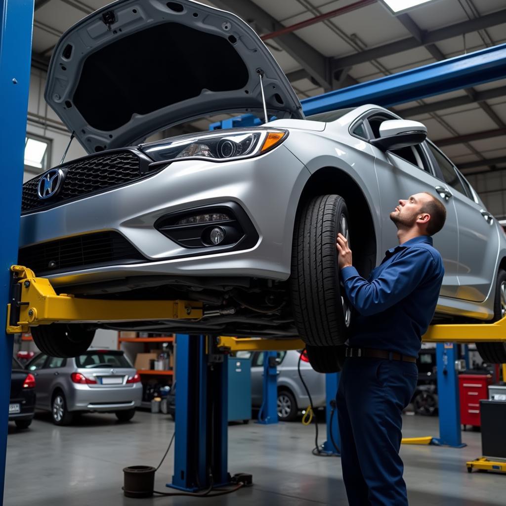 Modern Car Undergoing Maintenance