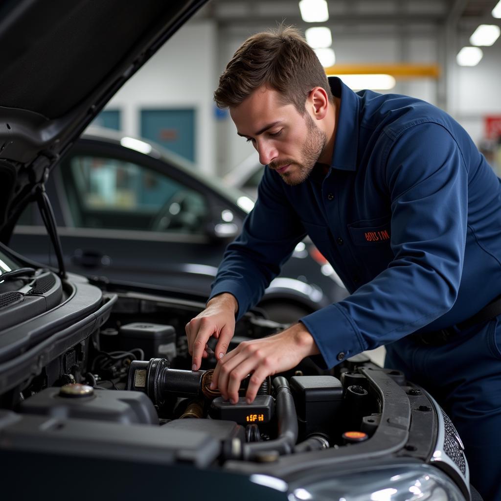 Car getting an oil change at 30,000 miles