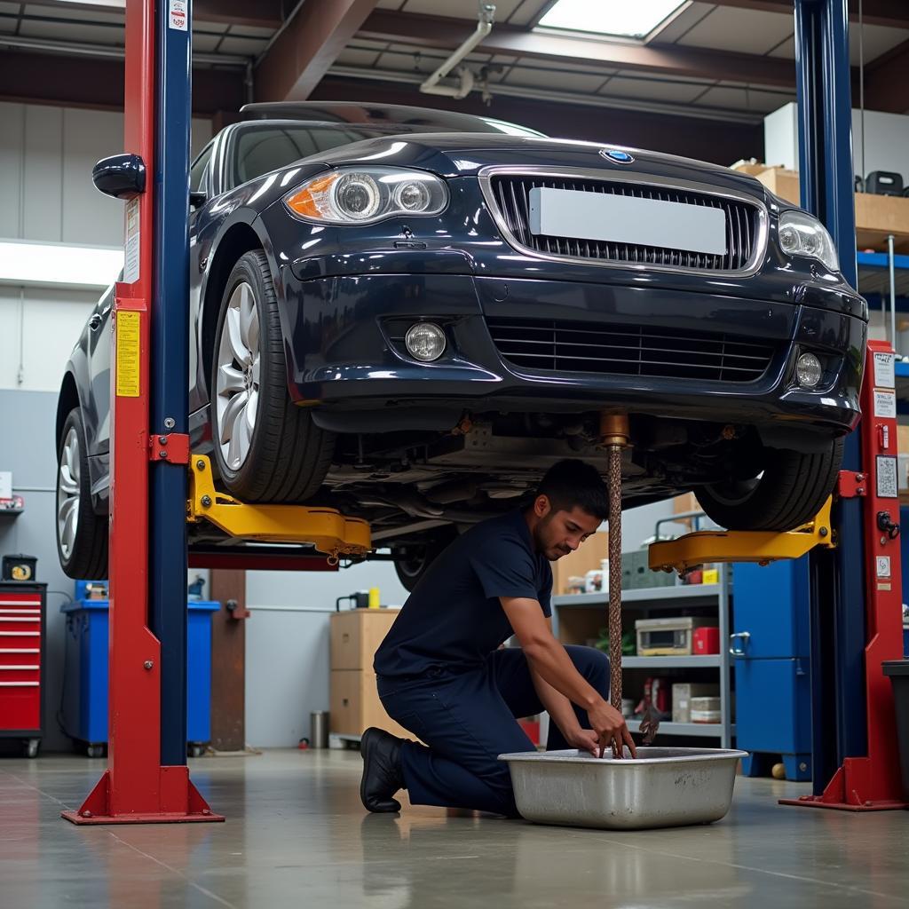 Car getting an oil change