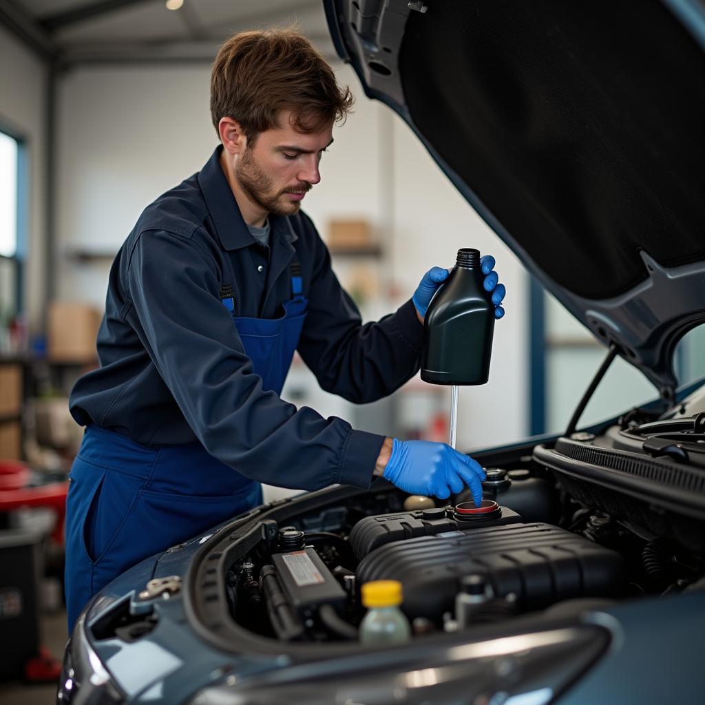 Oil change service at an auto shop