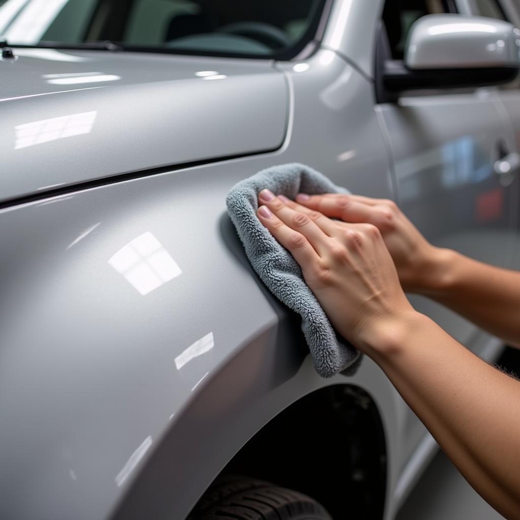 Polishing a car panel after sanding a paint run