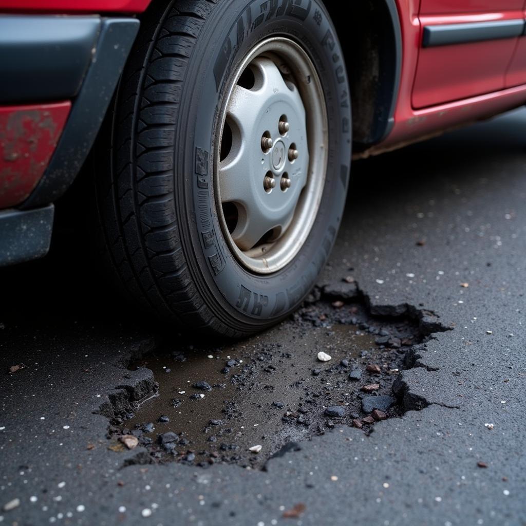 Pothole Damage to Car Tire