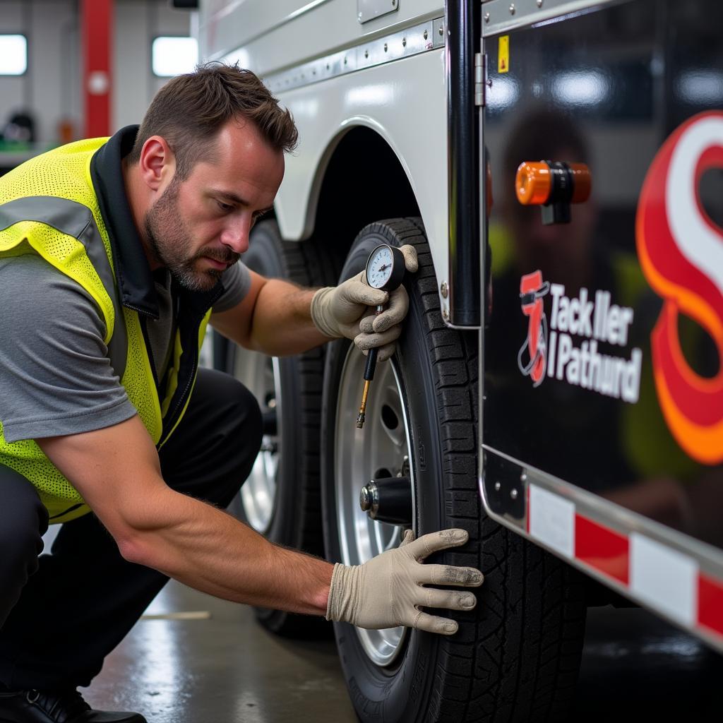 Mechanic inspecting a trailer