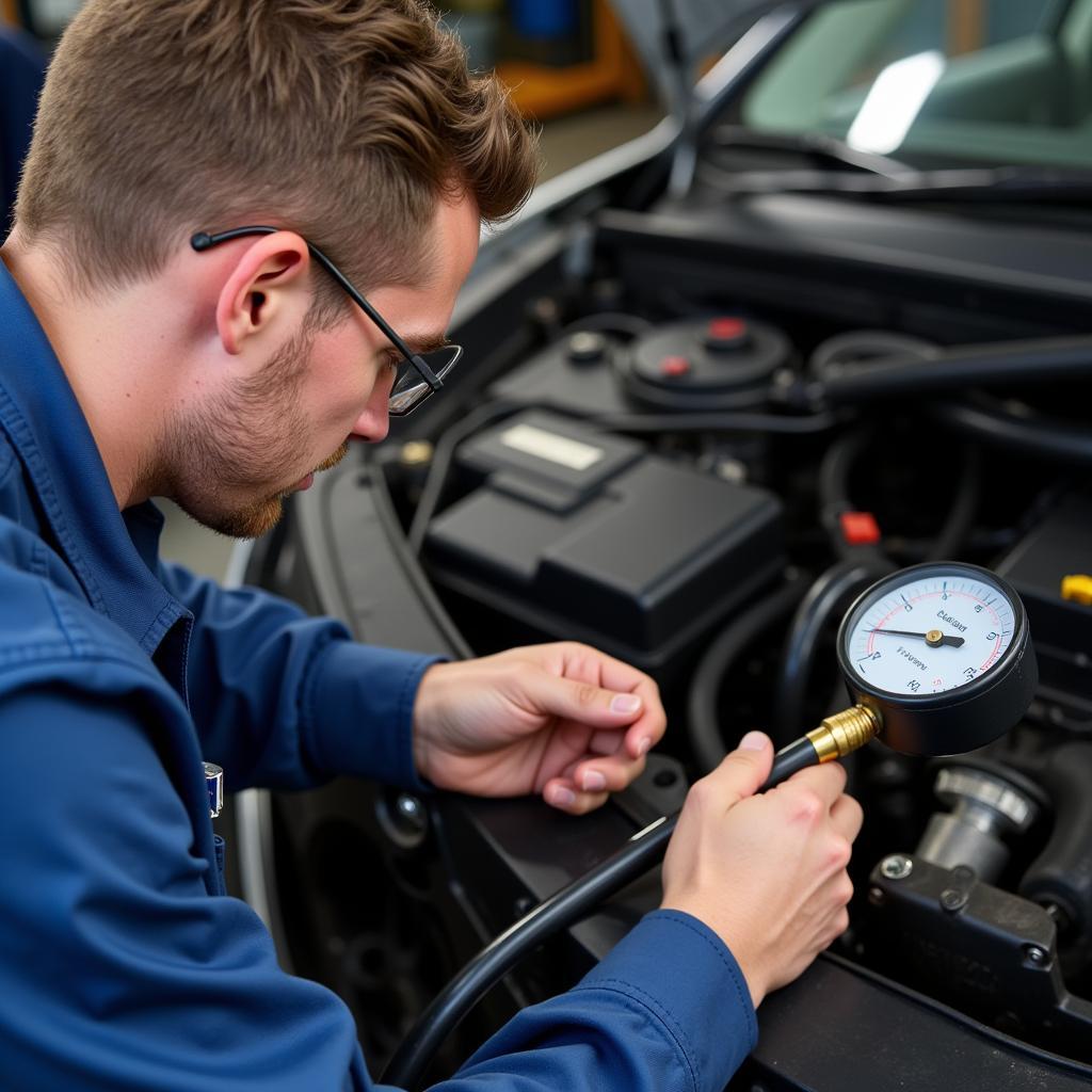 Mechanic Pressure Testing Car Cooling System