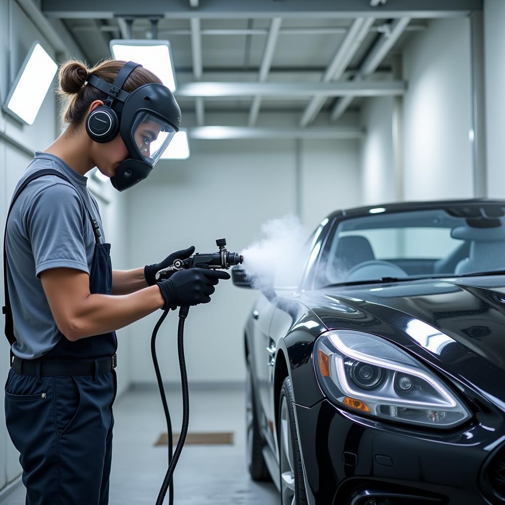 Professional Applying Clear Coat to Car