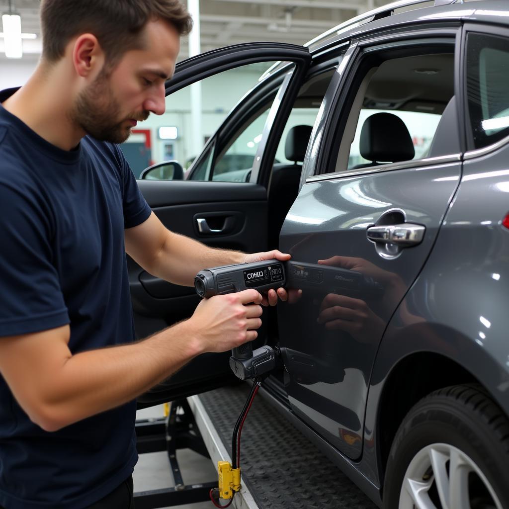 Professional Car Door Alignment at an Auto Body Shop