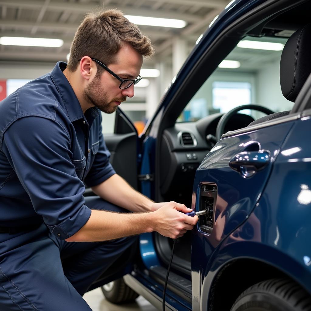 Professional Car Electrician Working on USB Port