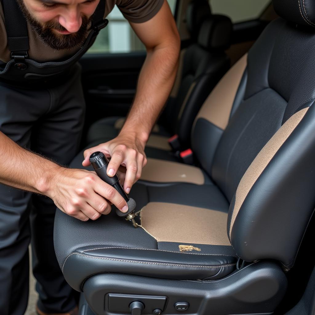 Professional Repairing a Car Seat Cushion