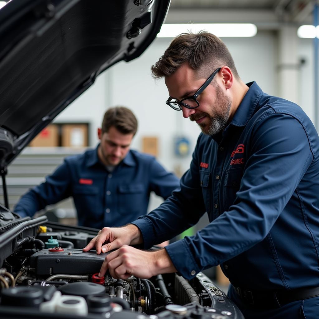 Professional Mechanic Repairing Engine