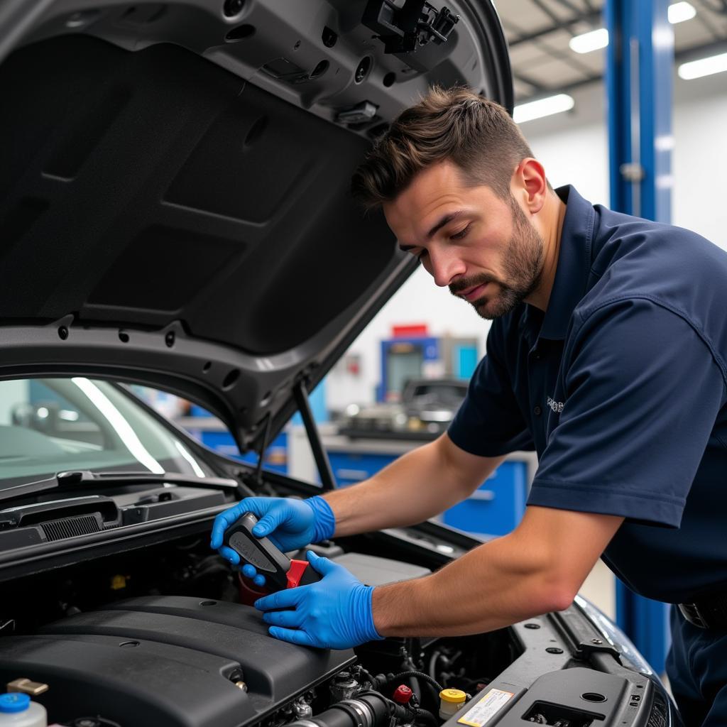 Professional Mechanic Working on Car Engine