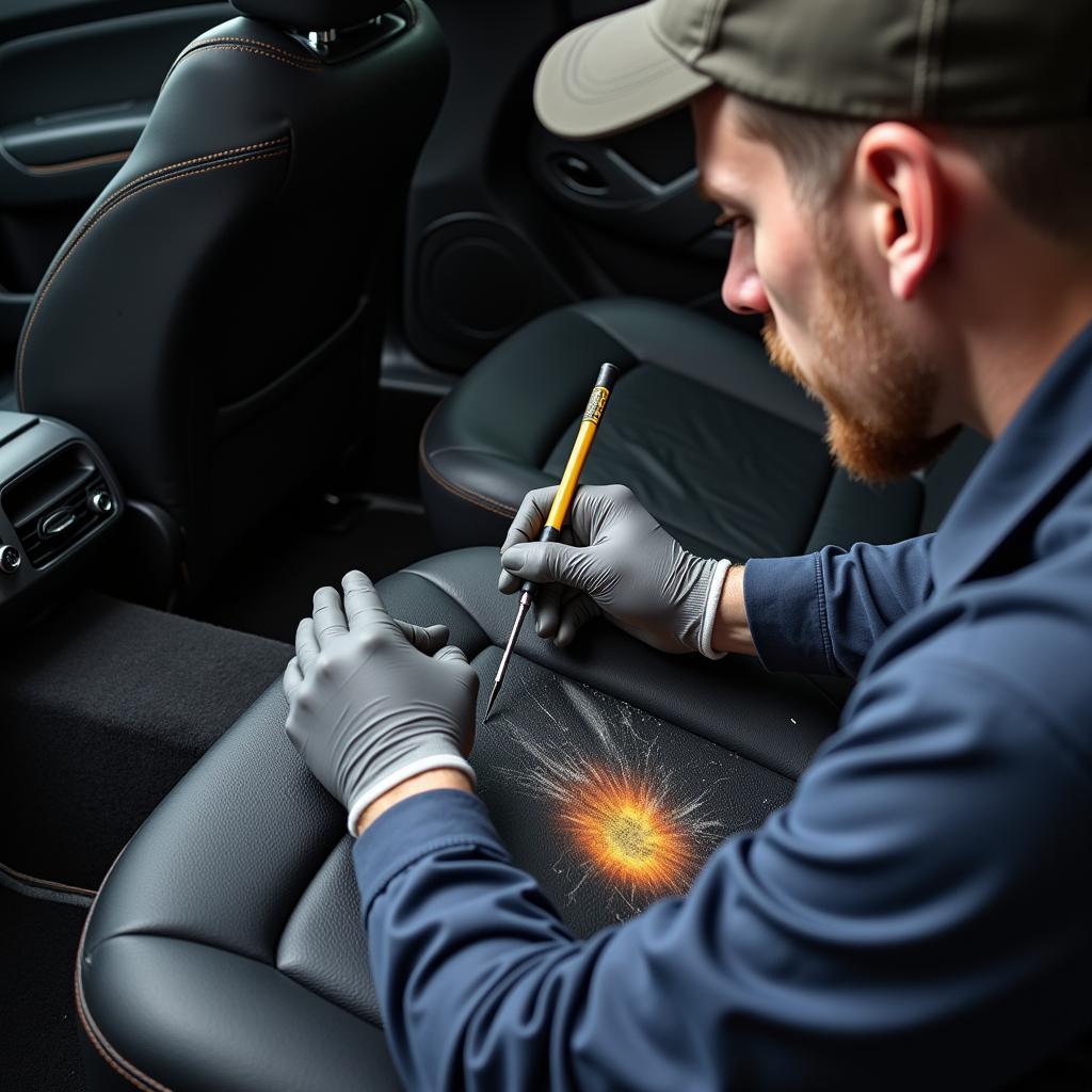 Professional Repairing Cigarette Burn on Car Seat