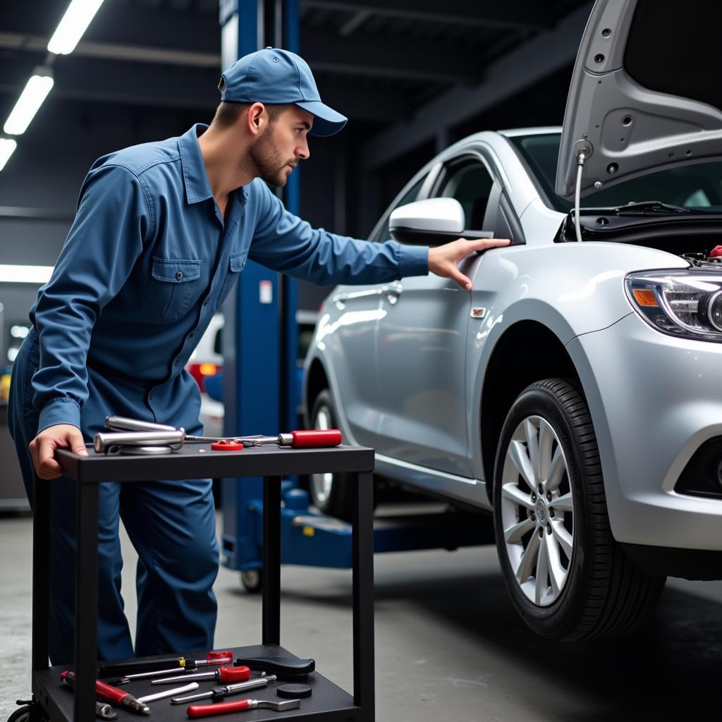 Mechanic Inspecting a Rebuilt Car