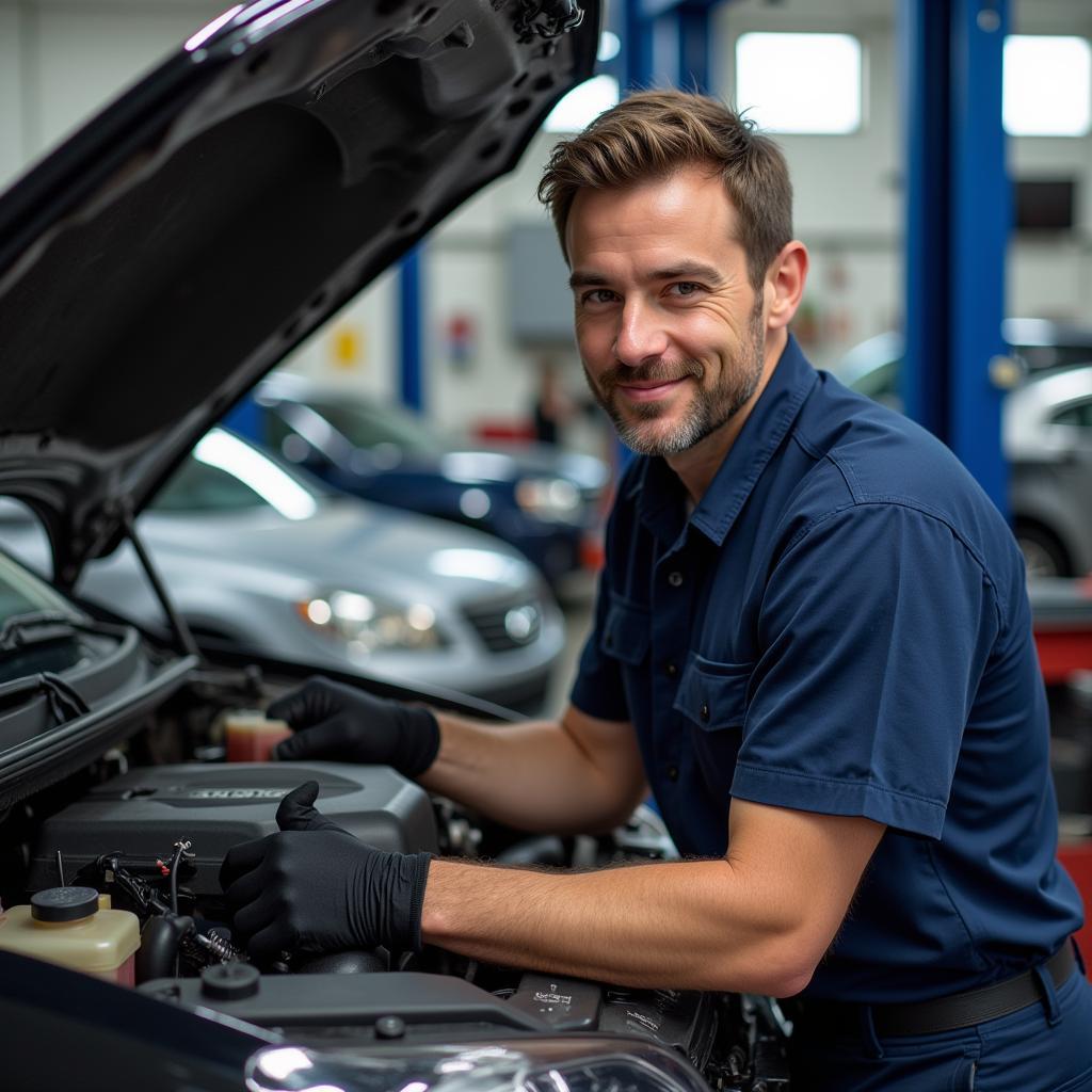 Reliable mechanic working on a car