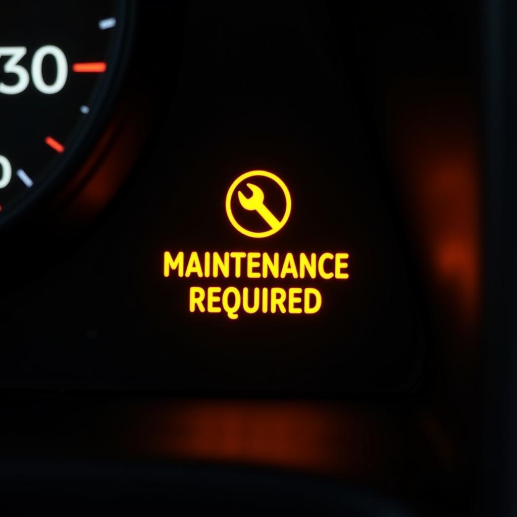 Rental car dashboard with maintenance required light