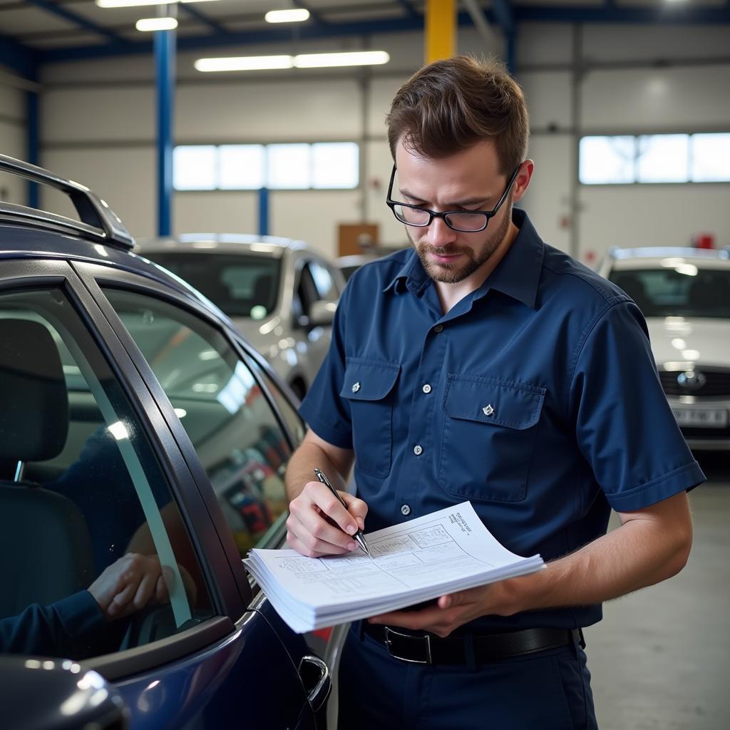 Mechanic inspecting a rental car before renting