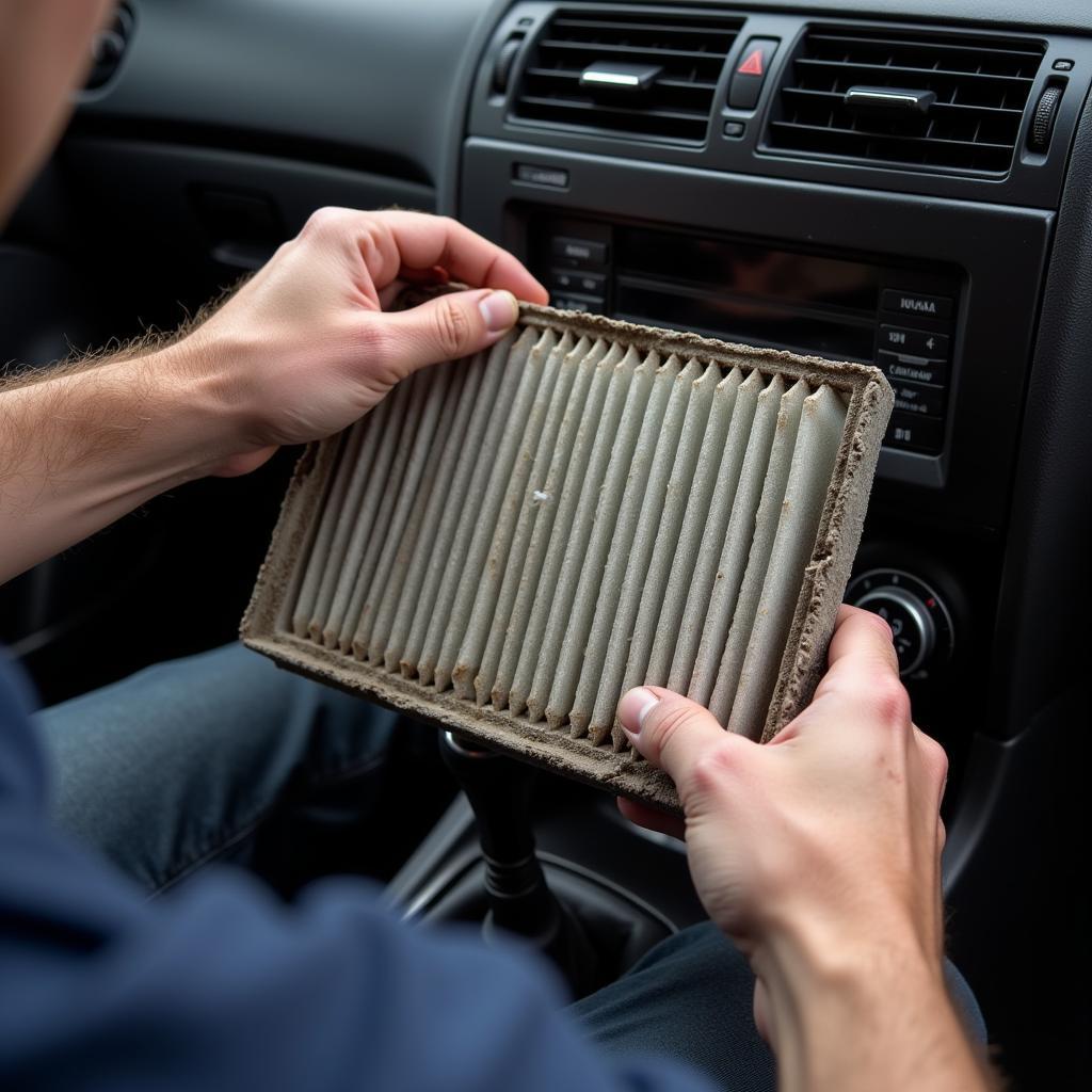 Mechanic Replacing Car Cabin Air Filter