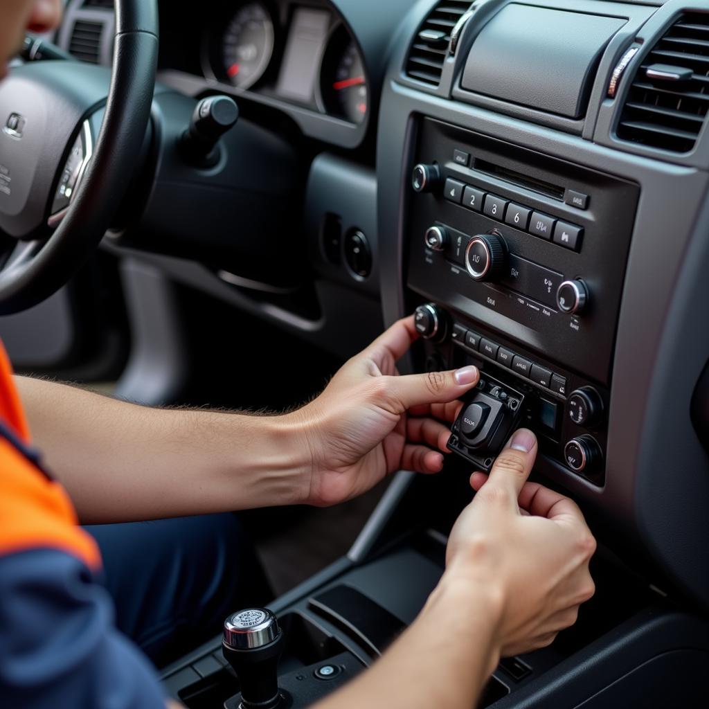 Mechanic Replacing a Car Ignition Switch