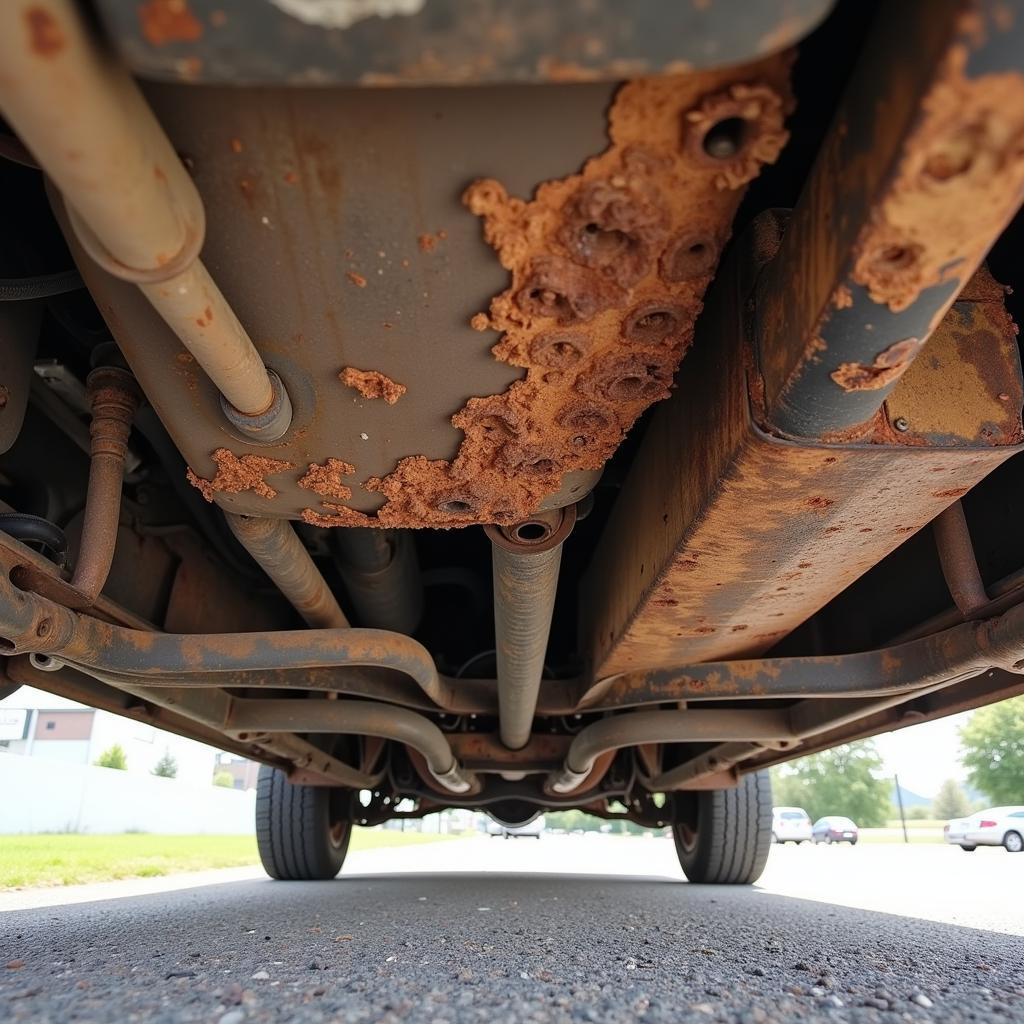 Heavily rusted car undercarriage