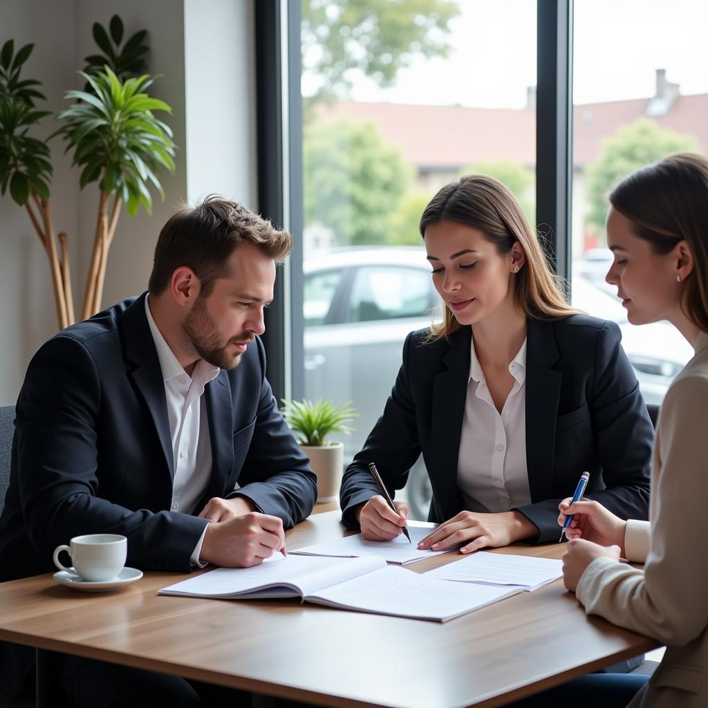 Signing a car rental agreement