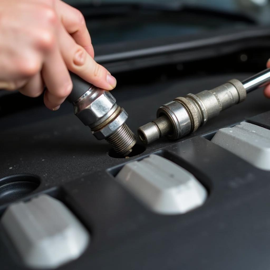 Replacing spark plugs in a car engine