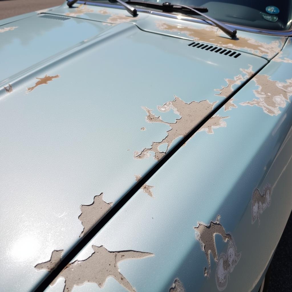 Faded and peeling paint on a car due to sun exposure