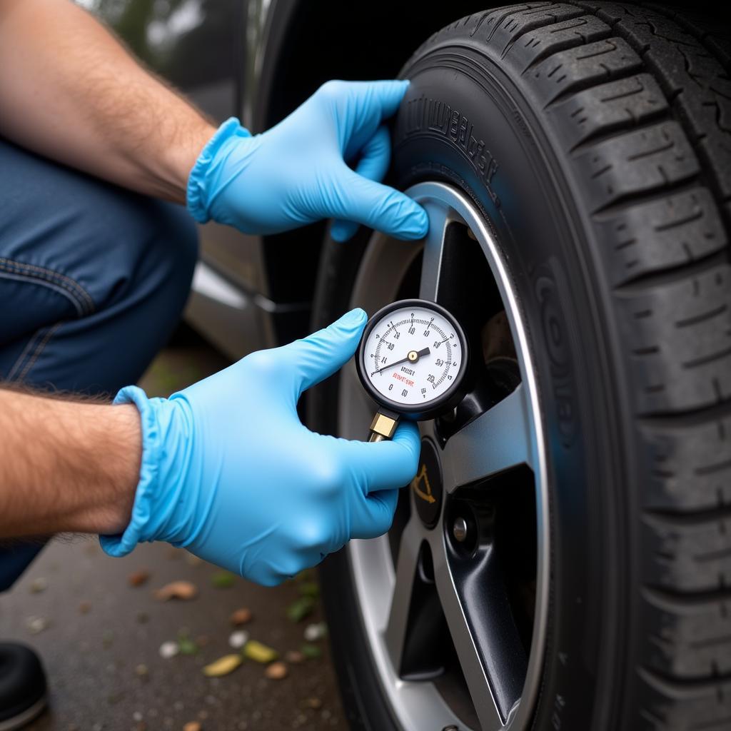 Checking tire pressure during coronavirus