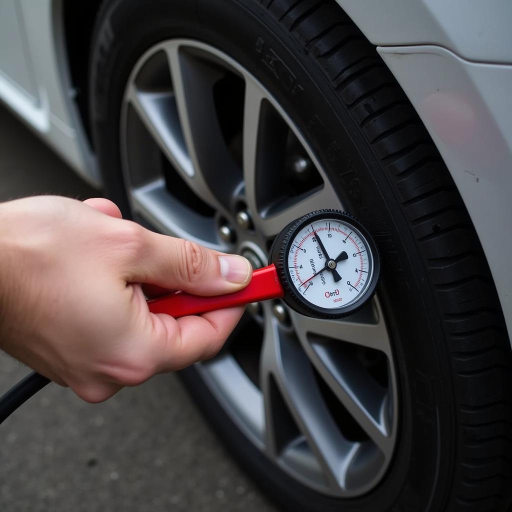 Checking Tire Pressure with a Gauge