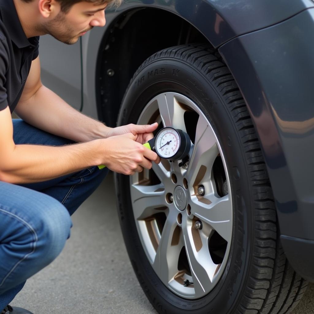 Checking Tire Pressure with a Gauge