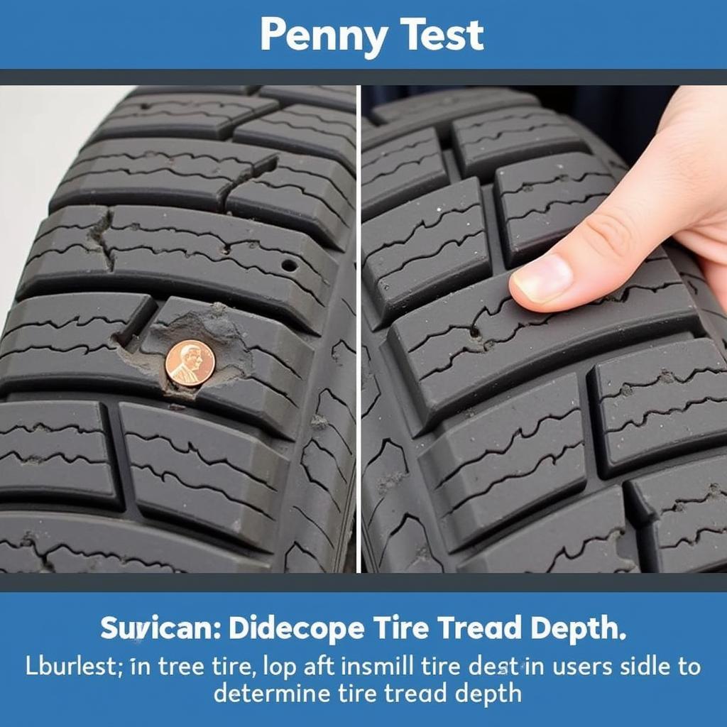 Checking tire tread depth using a penny