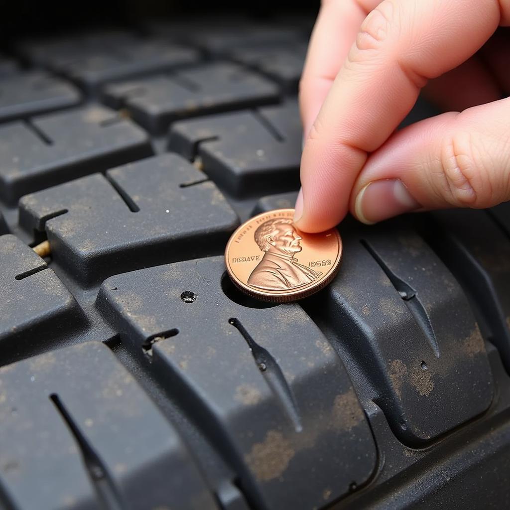 Measuring Tire Tread Depth with a Penny