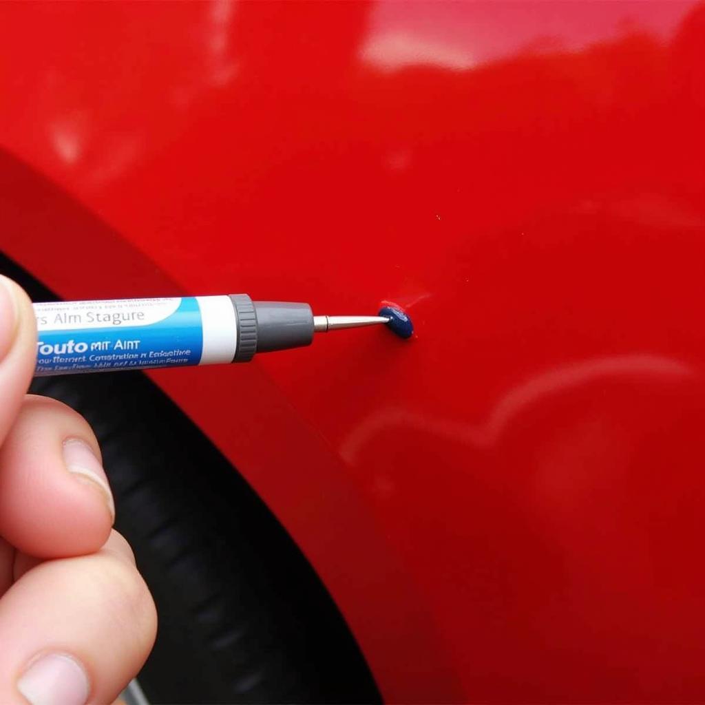 Applying touch-up paint to a car chip