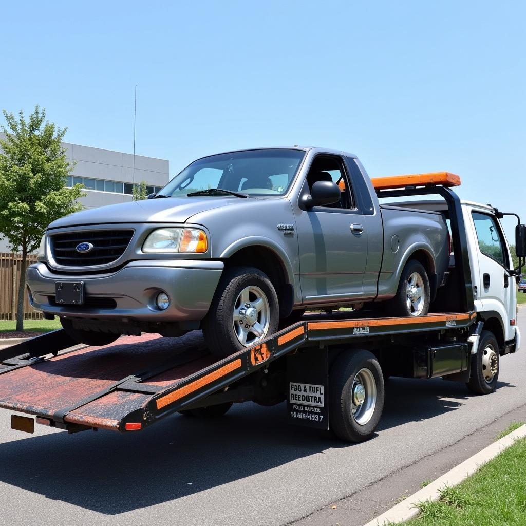 Tow Truck Safely Transporting a Disabled Vehicle