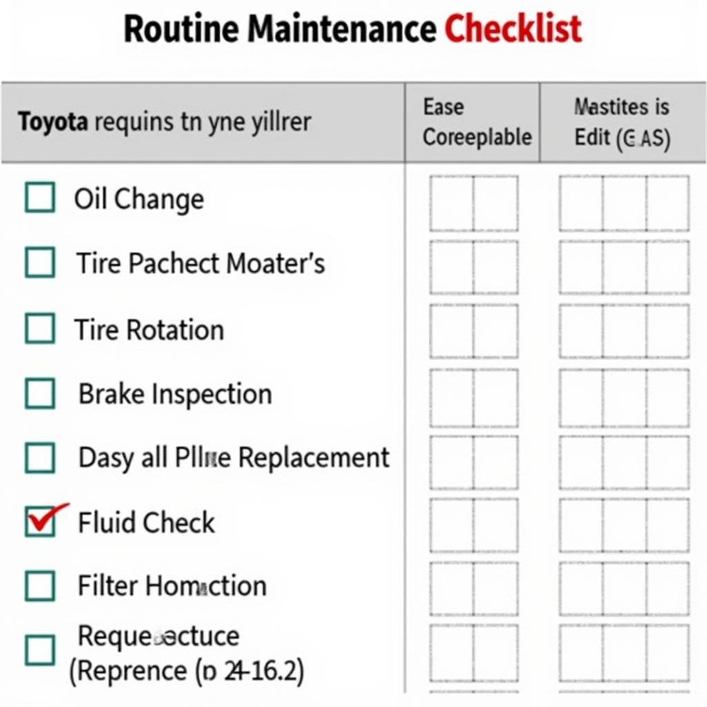 Toyota Lease Car Routine Maintenance Checklist